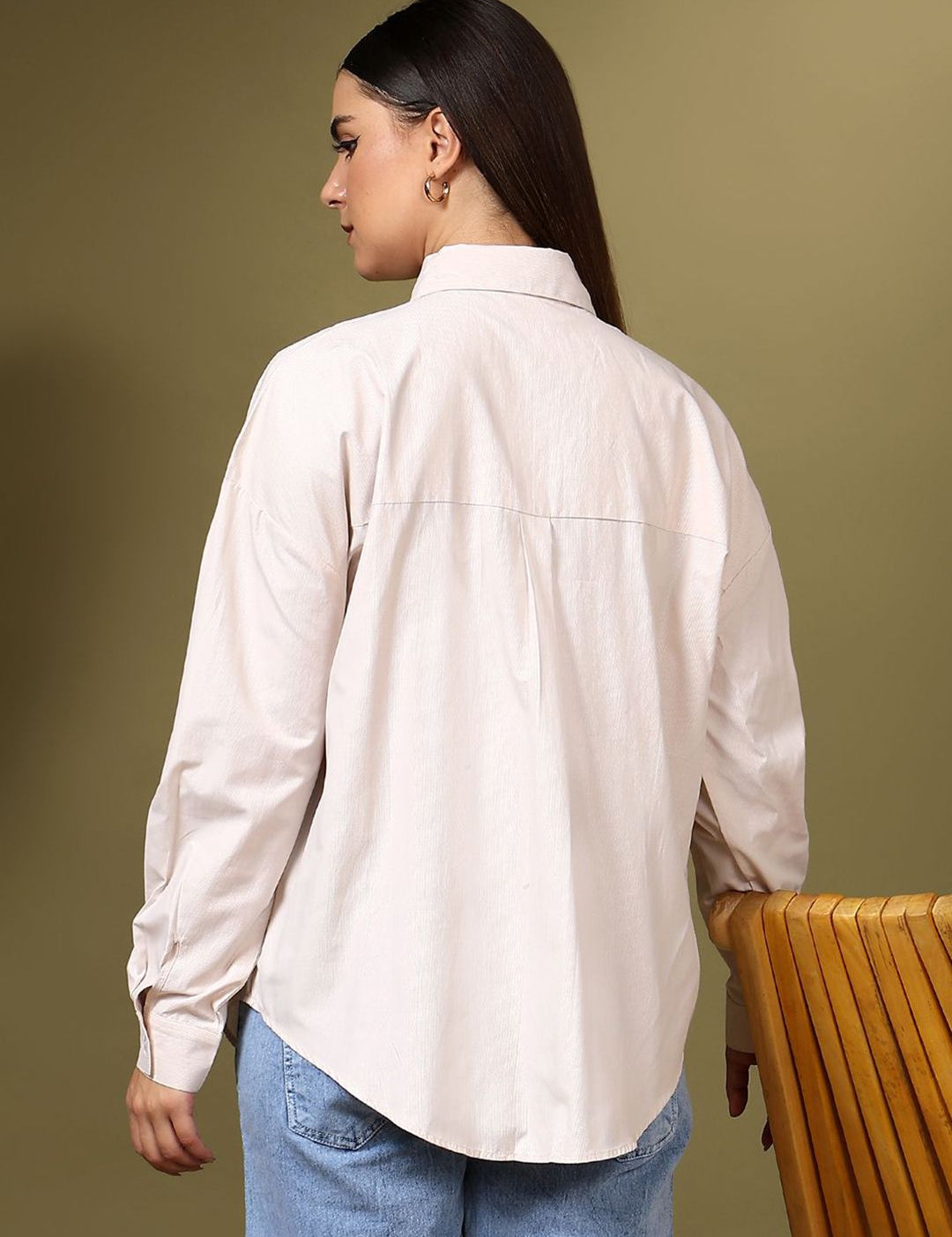 Kotty Women Relaxed Fit Spread Collar Solid Cotton Casual Shirt