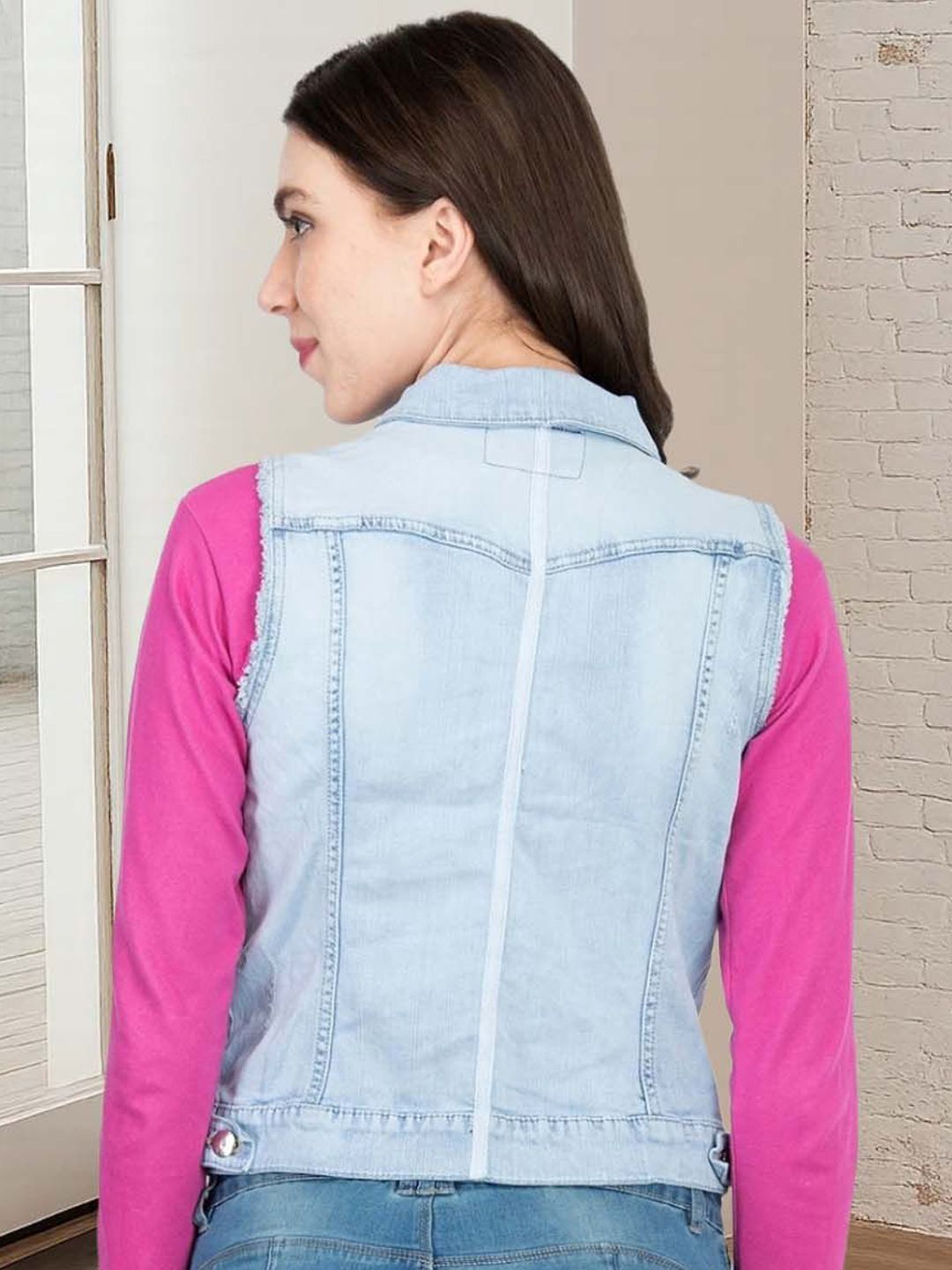 Kotty Women Spread Collar Solid Denim Jacket