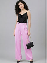 Pink Straight Fit High-Rise Trousers for Women – Chic Solid Design | Kotty