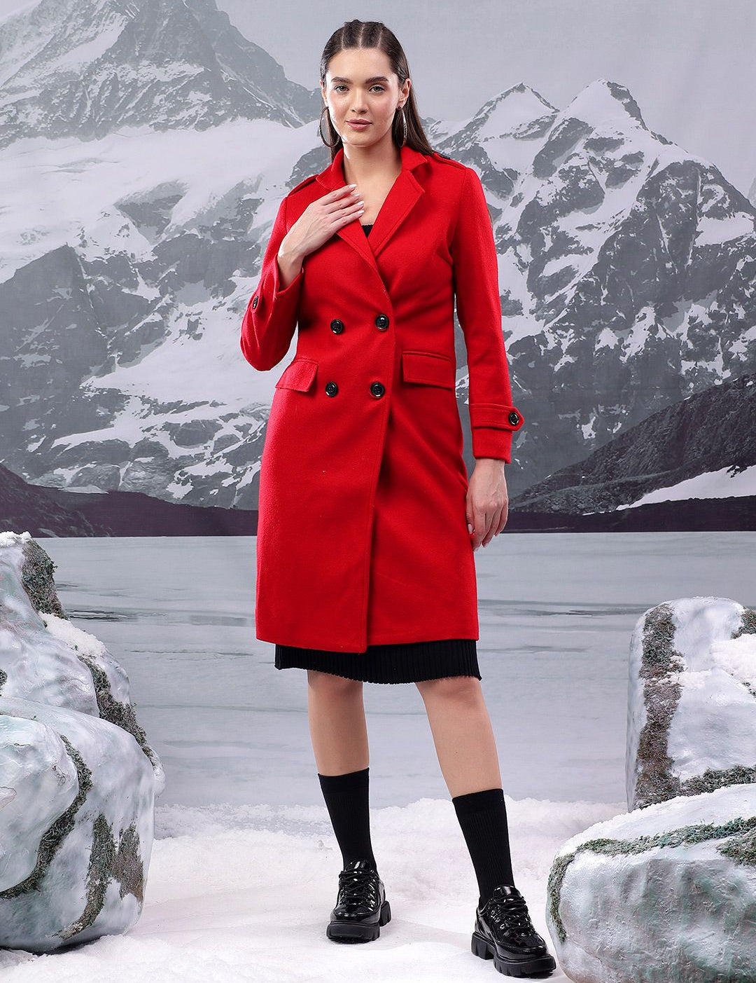 Kotty Women Notched Lapel Single-Breasted Overcoat