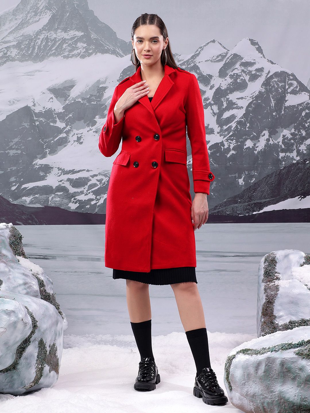 Kotty Women Notched Lapel Single-Breasted Overcoat