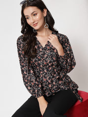 Kotty Women Floral Printed V-neck Wrap Top
