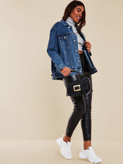 Kotty Women Spread Collar Solid Denim Jacket