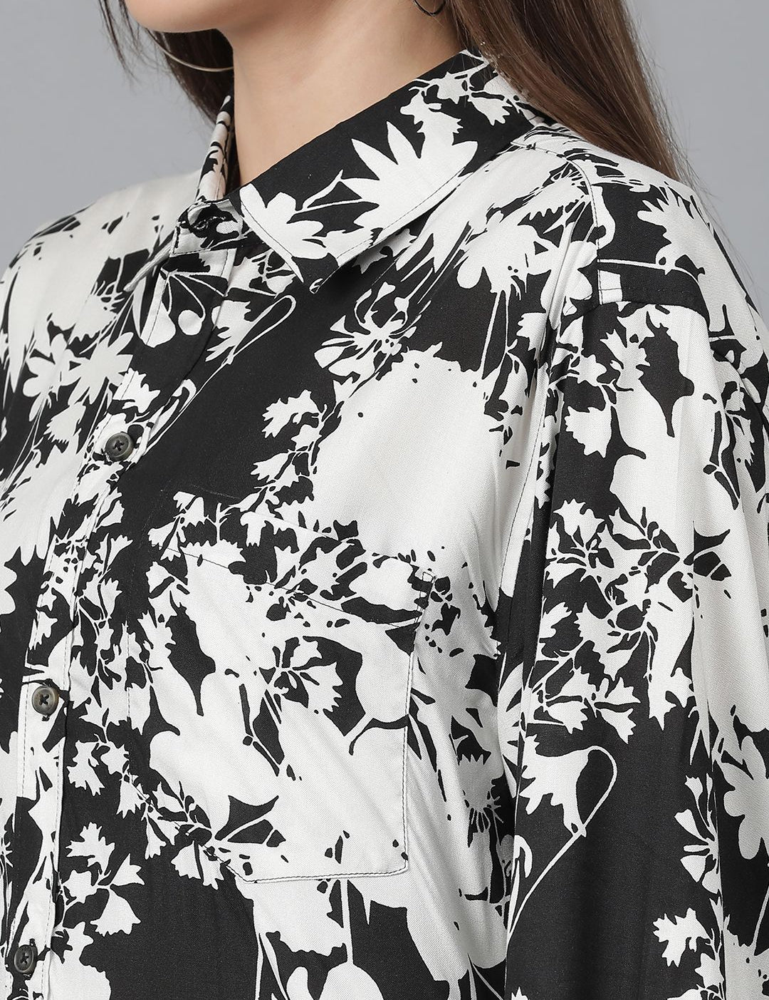 Kotty Women Spread Collar Floral Printed Cotton Oversized Casual Shirt