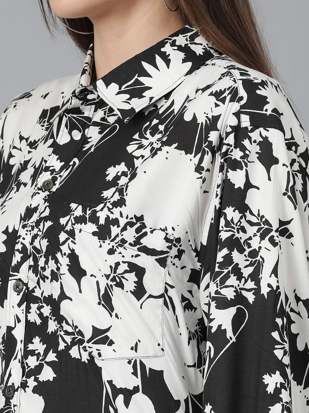 Kotty Women Spread Collar Floral Printed Cotton Oversized Casual Shirt