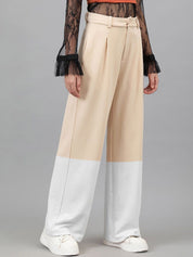 Kotty Women Colourblocked Relaxed Straight Leg Straight Fit High-Rise Easy Wash Trousers
