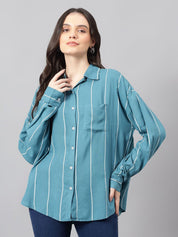 Kotty Women Comfort Spread Collar Vertical Striped Cotton Oversized Casual Shirt
