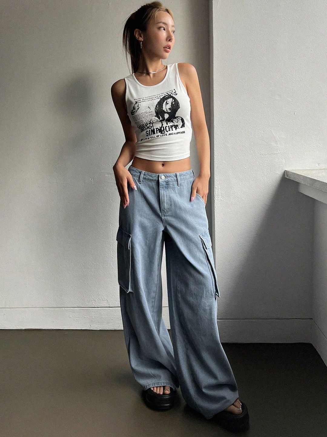 Kotty Women Cotton Blue Bootcut High-Rise Stretchable Jeans