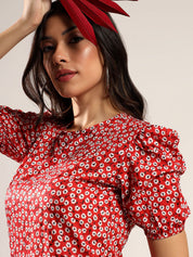 Kotty Women Floral Print Puff Sleeve Top
