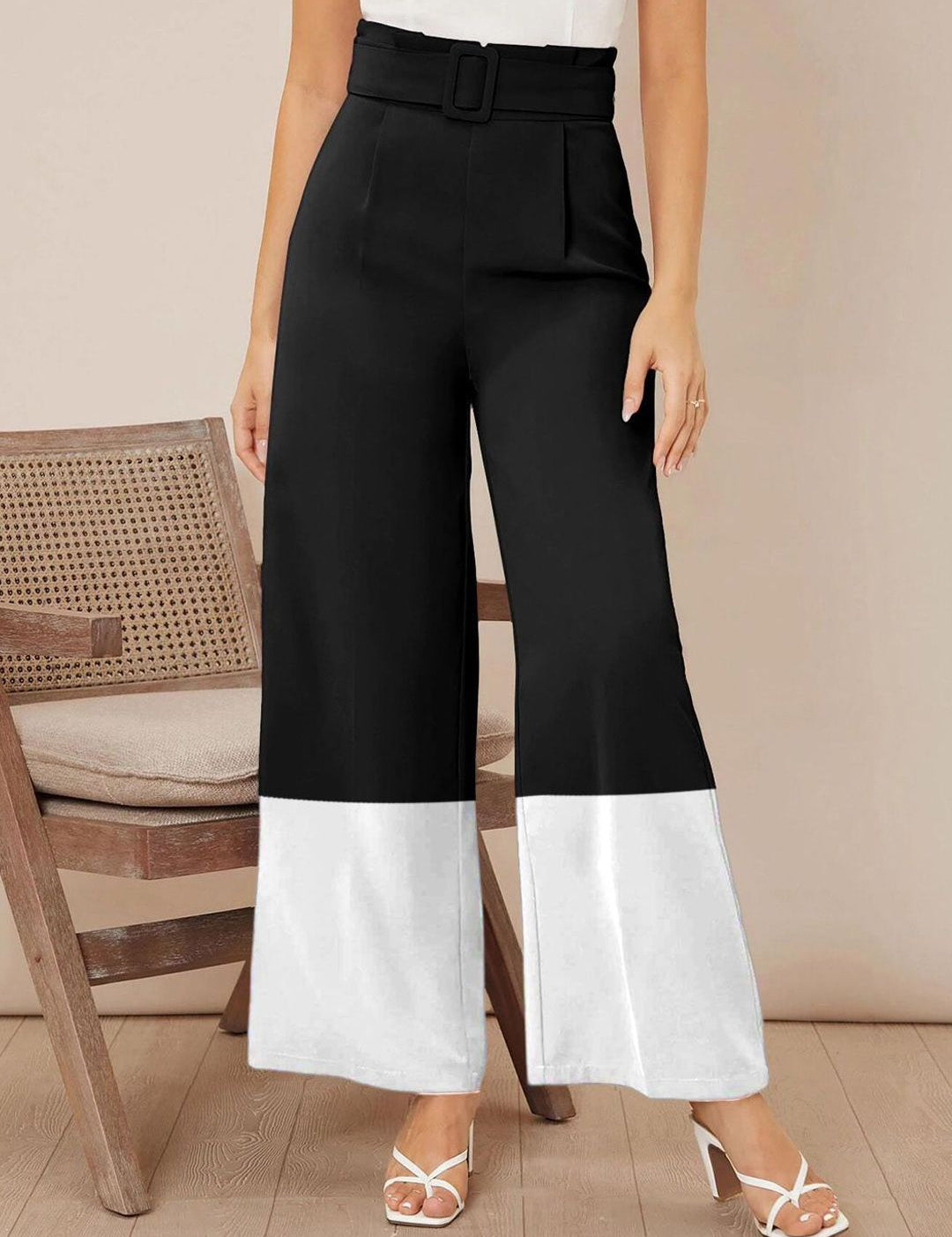 Kotty Women Solid Colourblocked High-Rise Easy Wash Trousers