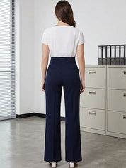 Navy Blue Regular Fit High-Rise Trousers for Women | Kotty