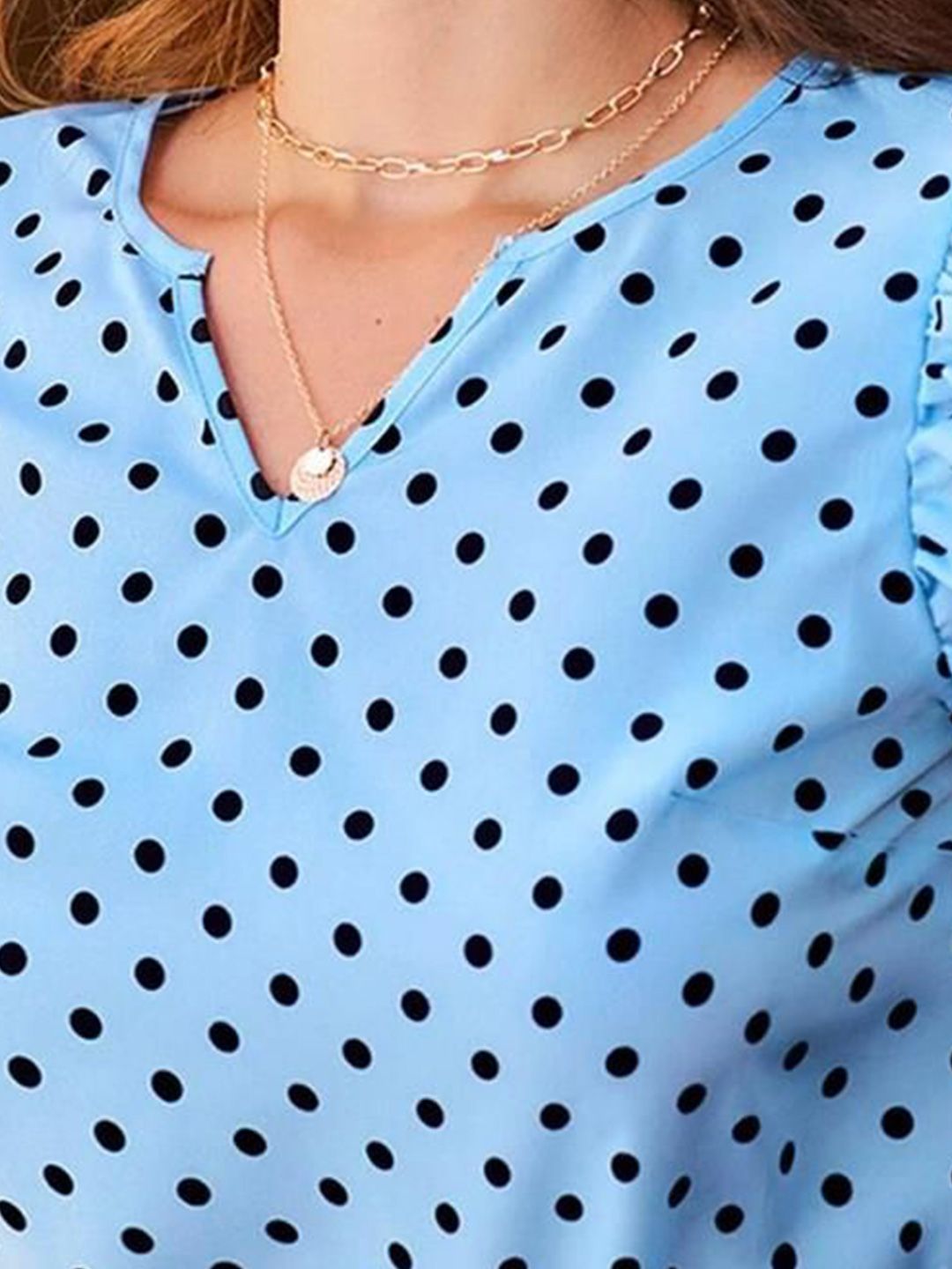 Kotty Polka Dot Printed Flutter Sleeve Top