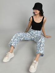 Kotty Women Floral Printed Straight Fit High-Rise Trousers