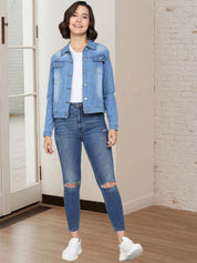 Kotty Women Spread Collar Solid Denim Jacket