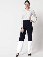 Kotty Women Colourblocked  Regular Fit High-Rise Easy Wash Flat-Front Trousers