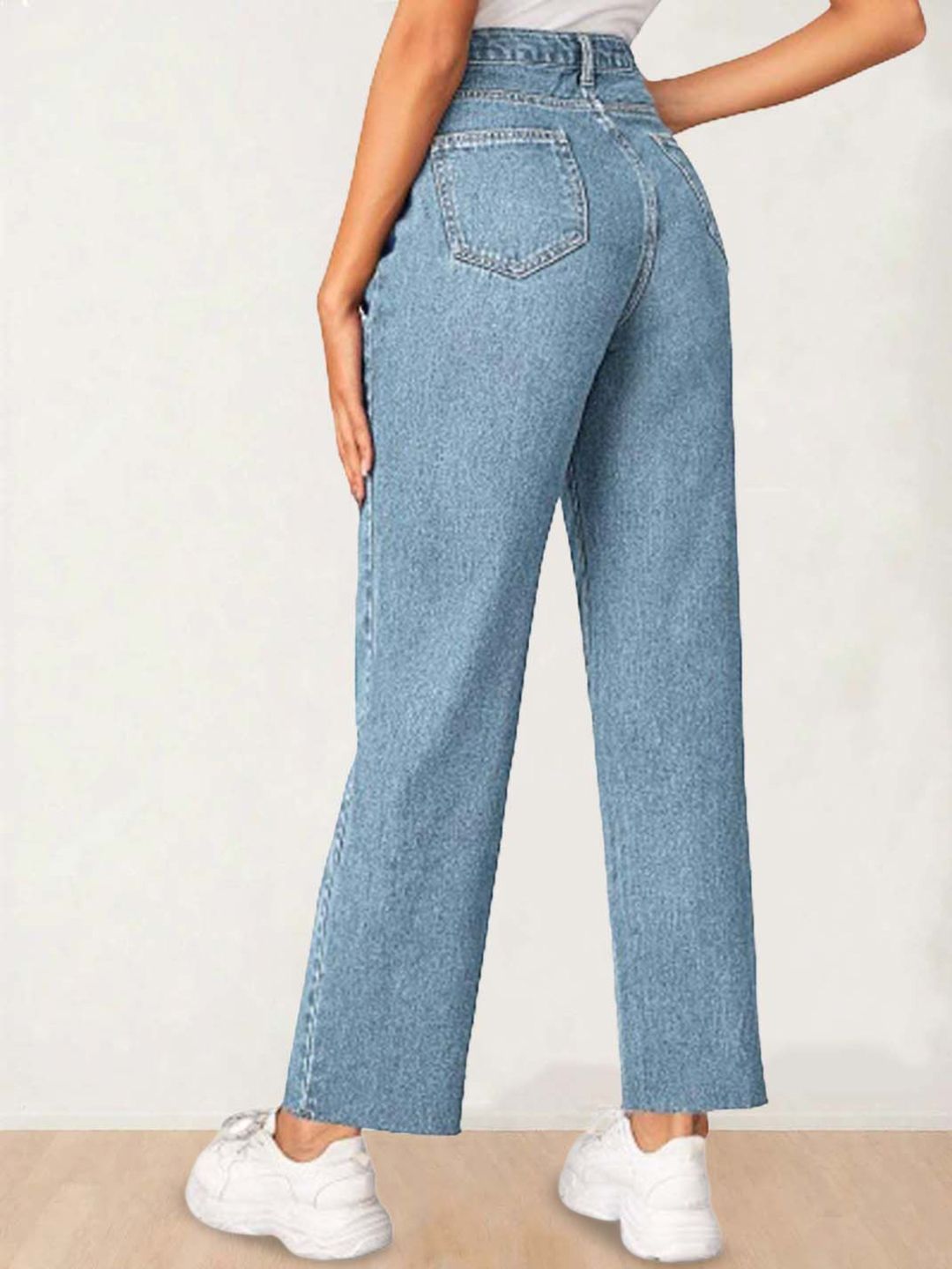 Kotty Women Straight Fit High-Rise Clean Look Stretchable Cotton Jeans