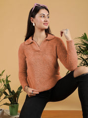 Kotty Women Shirt Collar Crop Pullover