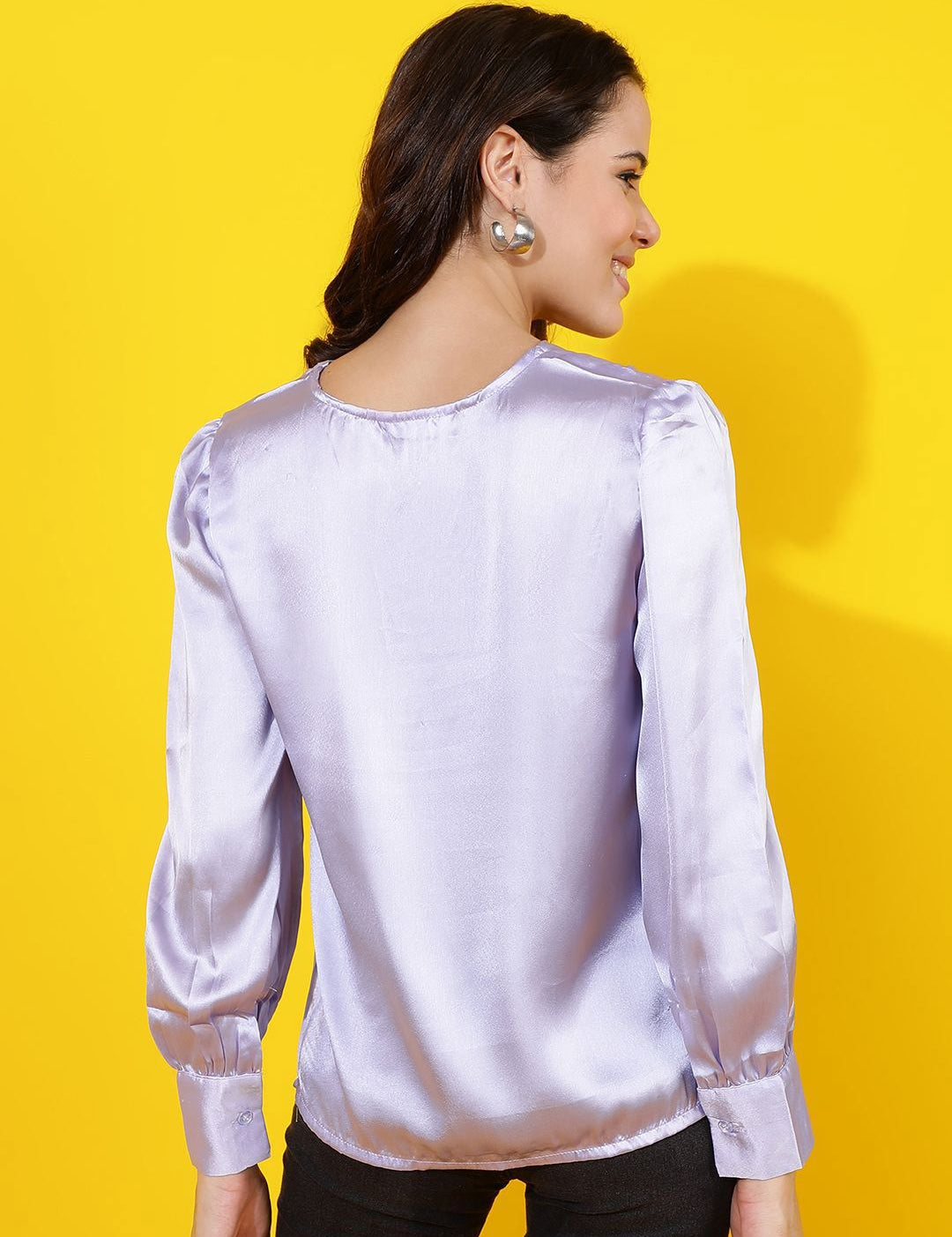 Kotty Women Solid Tie-Up Neck Satin Top