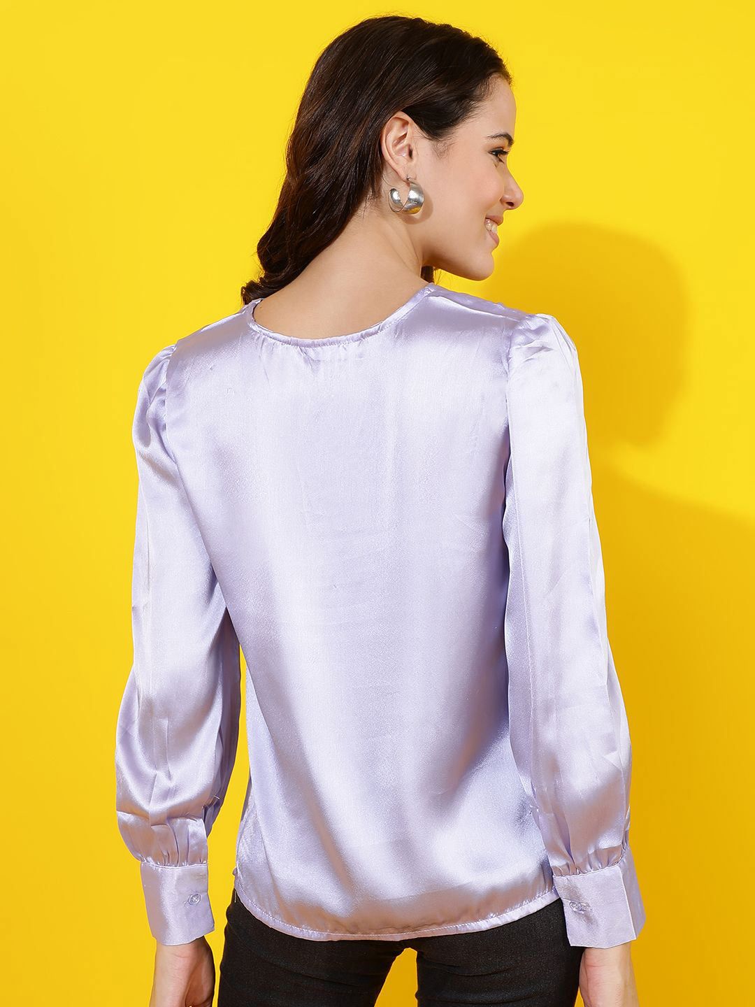 Kotty Women Solid Tie-Up Neck Satin Top