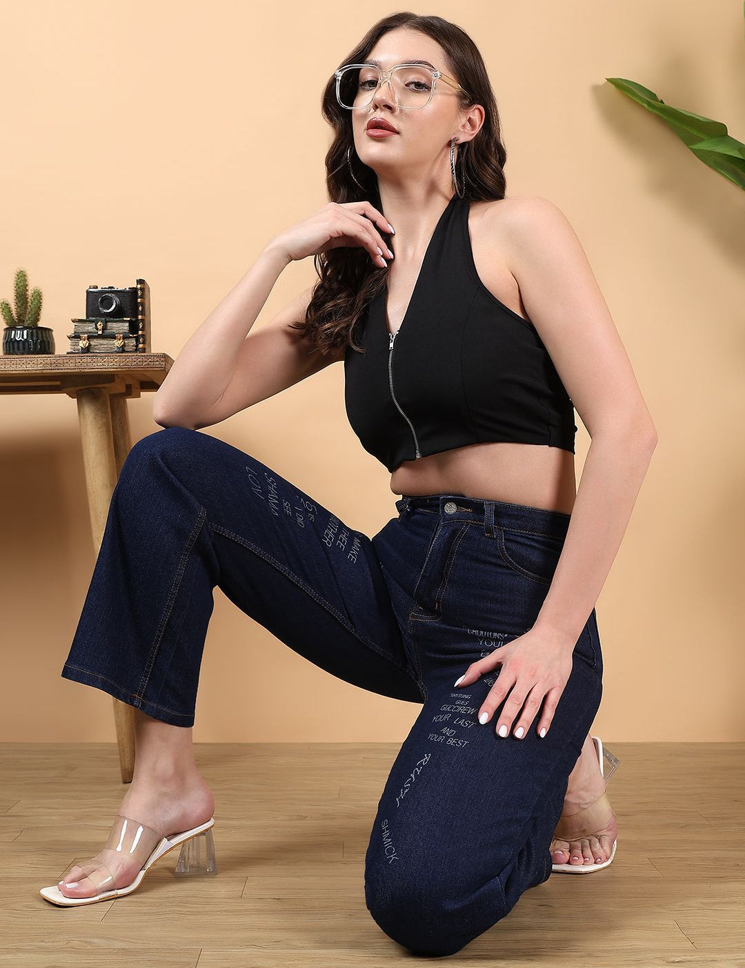 Kotty Women Straight Fit High-Rise Printed Stretchable Jeans