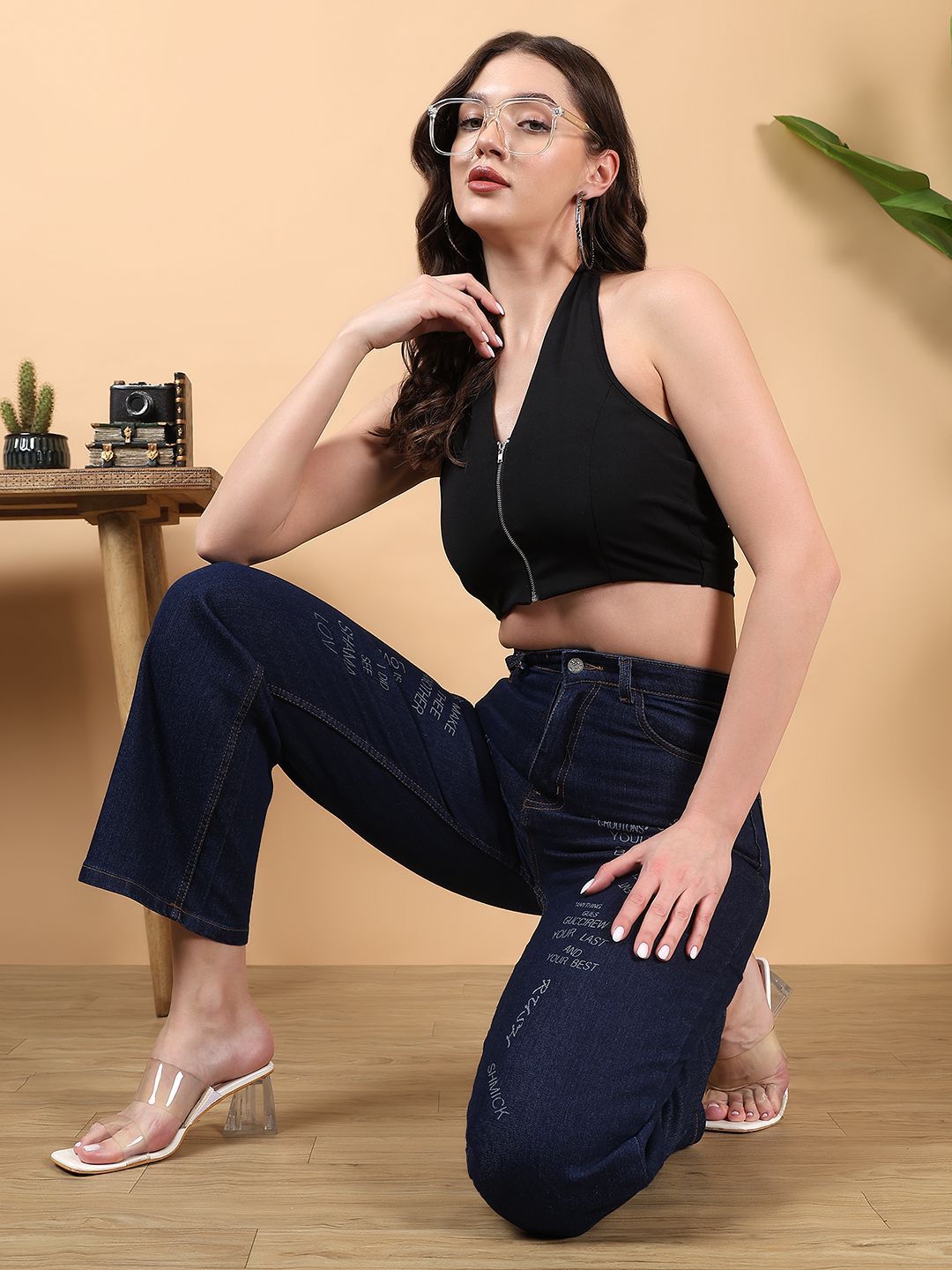 Kotty Women Straight Fit High-Rise Printed Stretchable Jeans