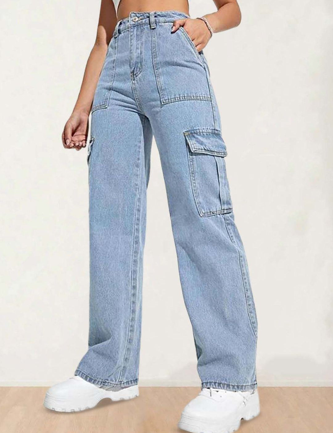 Kotty Women Regular Fit High-Rise Stretchable Cotton Cargo Jeans