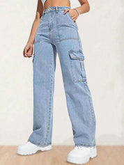 Kotty Women Regular Fit High-Rise Stretchable Cotton Cargo Jeans