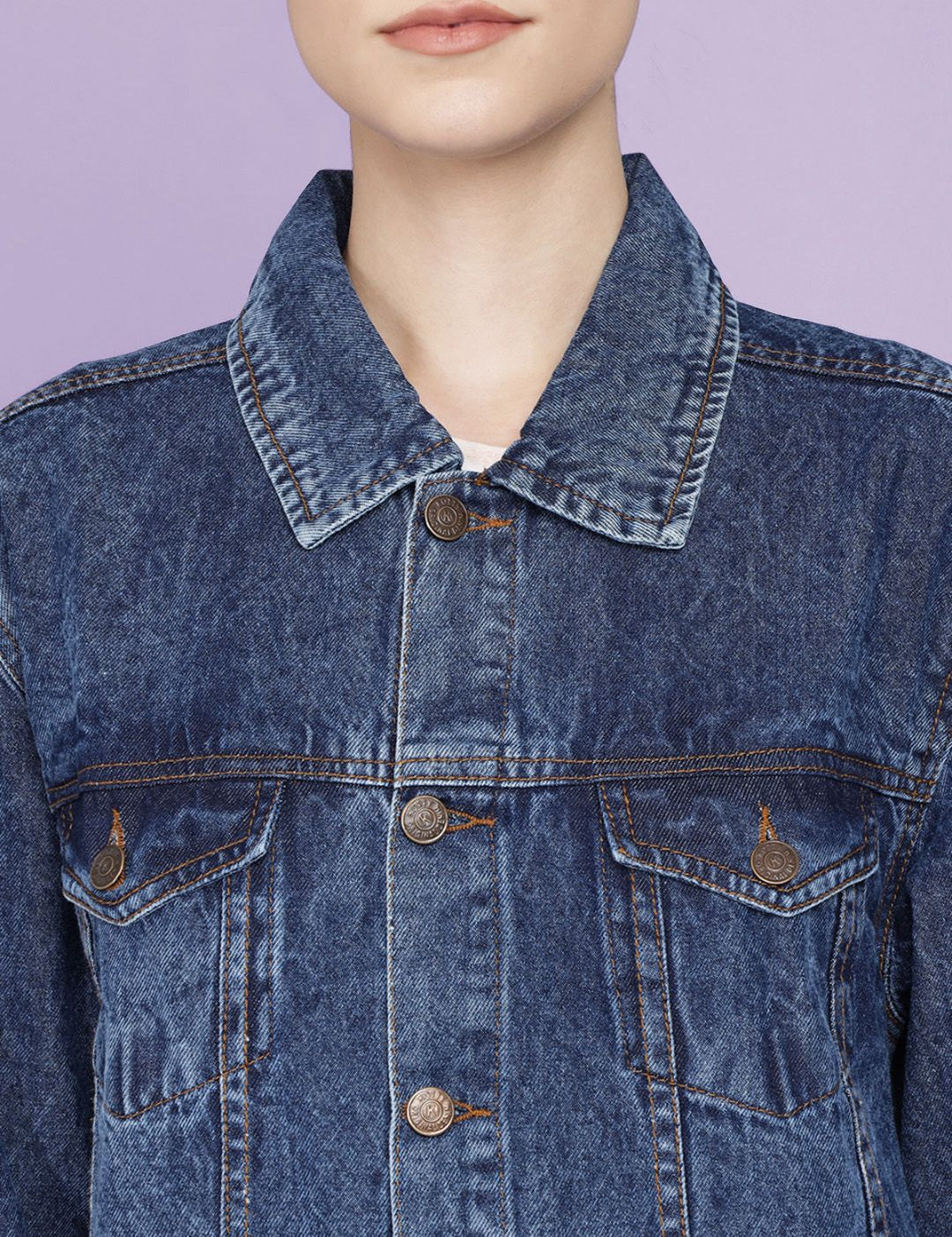 Kotty Women Spread Collar Washed Self Design Cotton Casual Denim Jacket