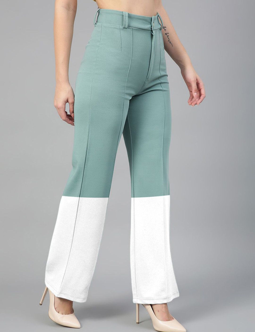Kotty Women Colourblocked Straight Fit High-Rise Trousers