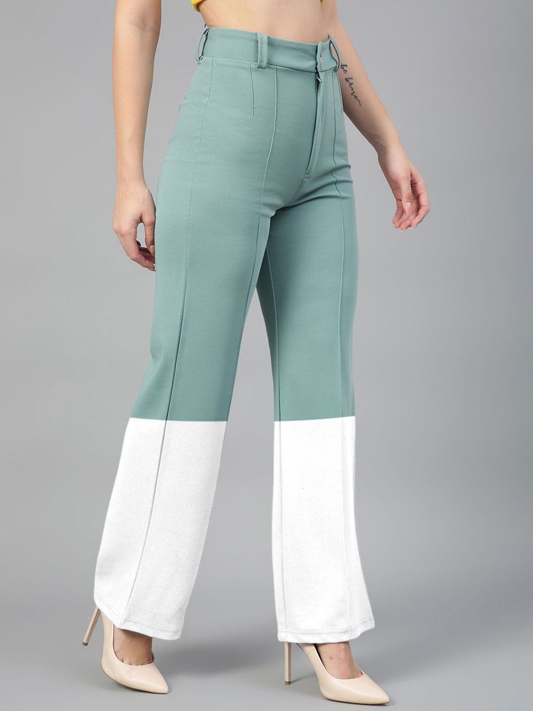 Kotty Women Colourblocked Straight Fit High-Rise Trousers