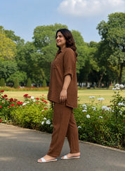 Women’s Brown Cotton Co Ord Set Casual Wear