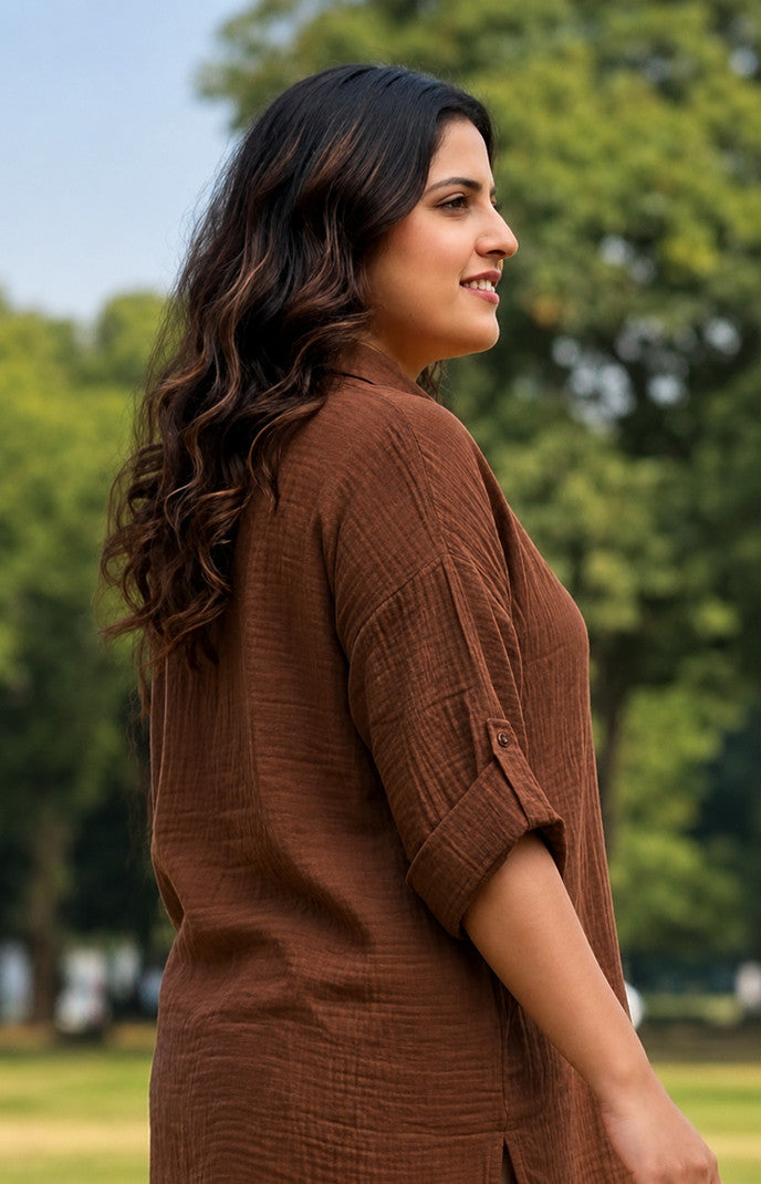 Women’s Brown Cotton Co Ord Set Casual Wear