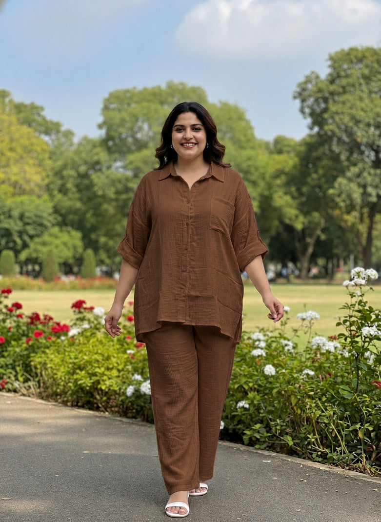 Women’s Brown Cotton Co Ord Set Casual Wear