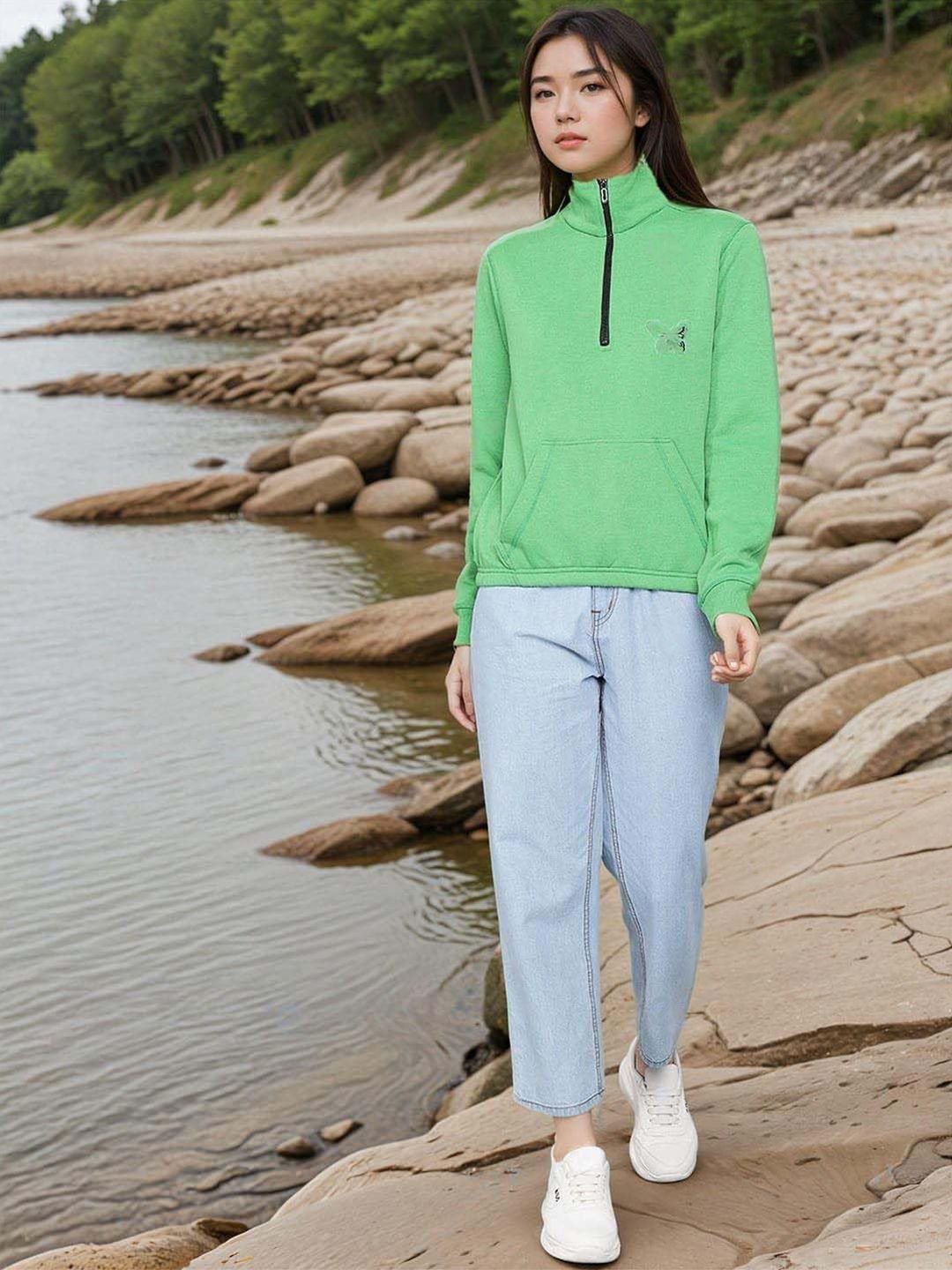 Kotty Women Graphic Printed High Neck Half Zipper Sweatshirt