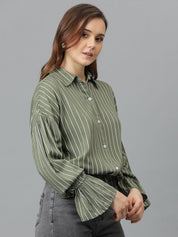 Kotty Women Comfort Spread Collar Vertical Striped Cotton Oversized Casual Shirt