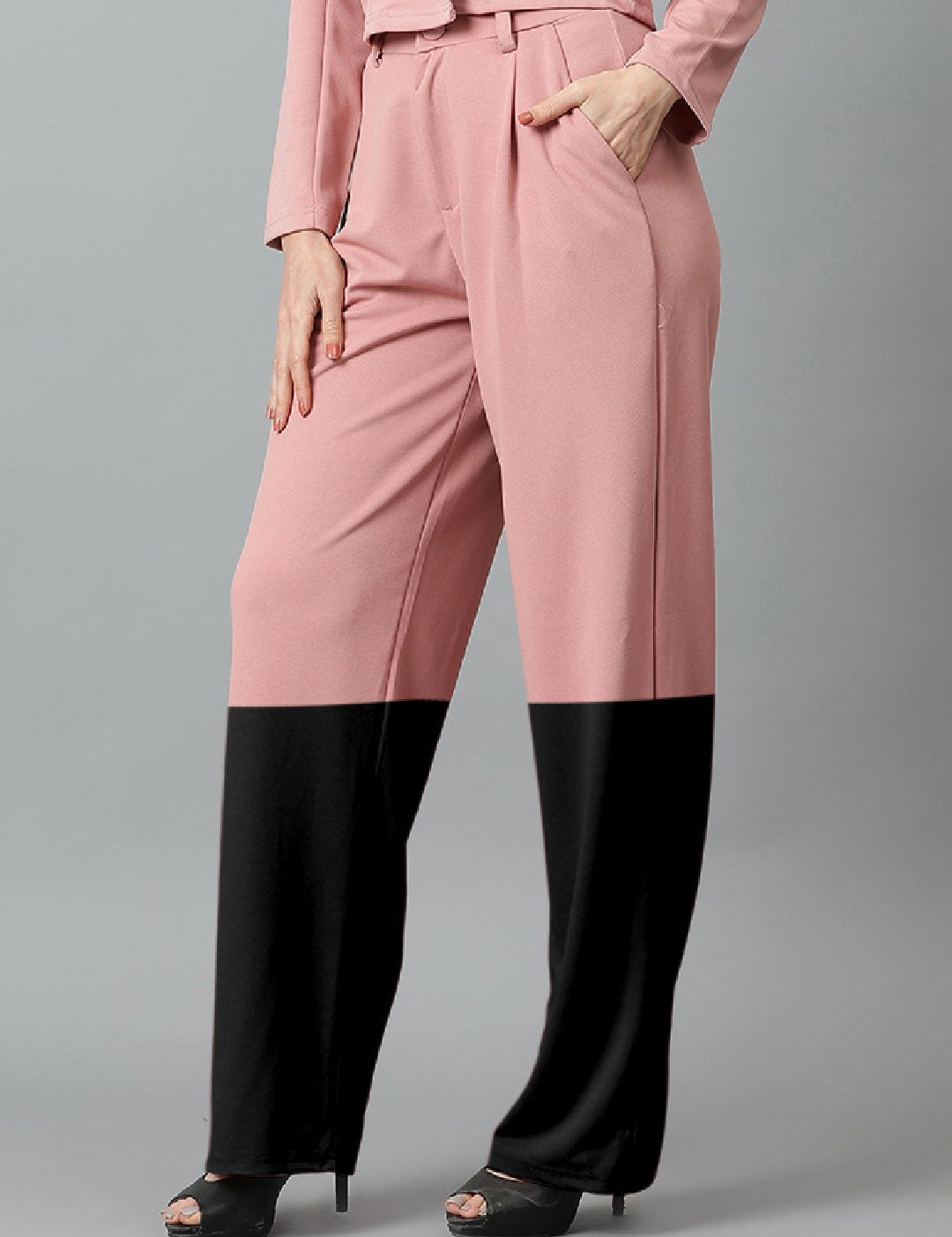 Kotty Women Colourblocked High-Rise Easy Wash Trousers