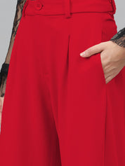 Kotty Women Relaxed Straight Leg Straight Fit High-Rise Easy Wash Pleated Trousers