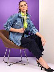 Kotty Women Spread Collar Solid Casual Denim Jacket