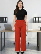 Red Regular Fit High-Rise Trousers for Women – Chic Solid Design | Kotty