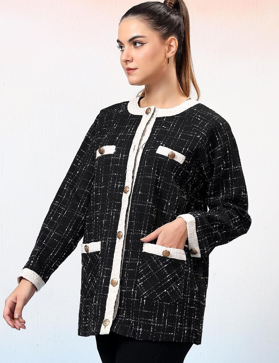 Kotty Women Mandarin Collar Single-Breasted Overcoat