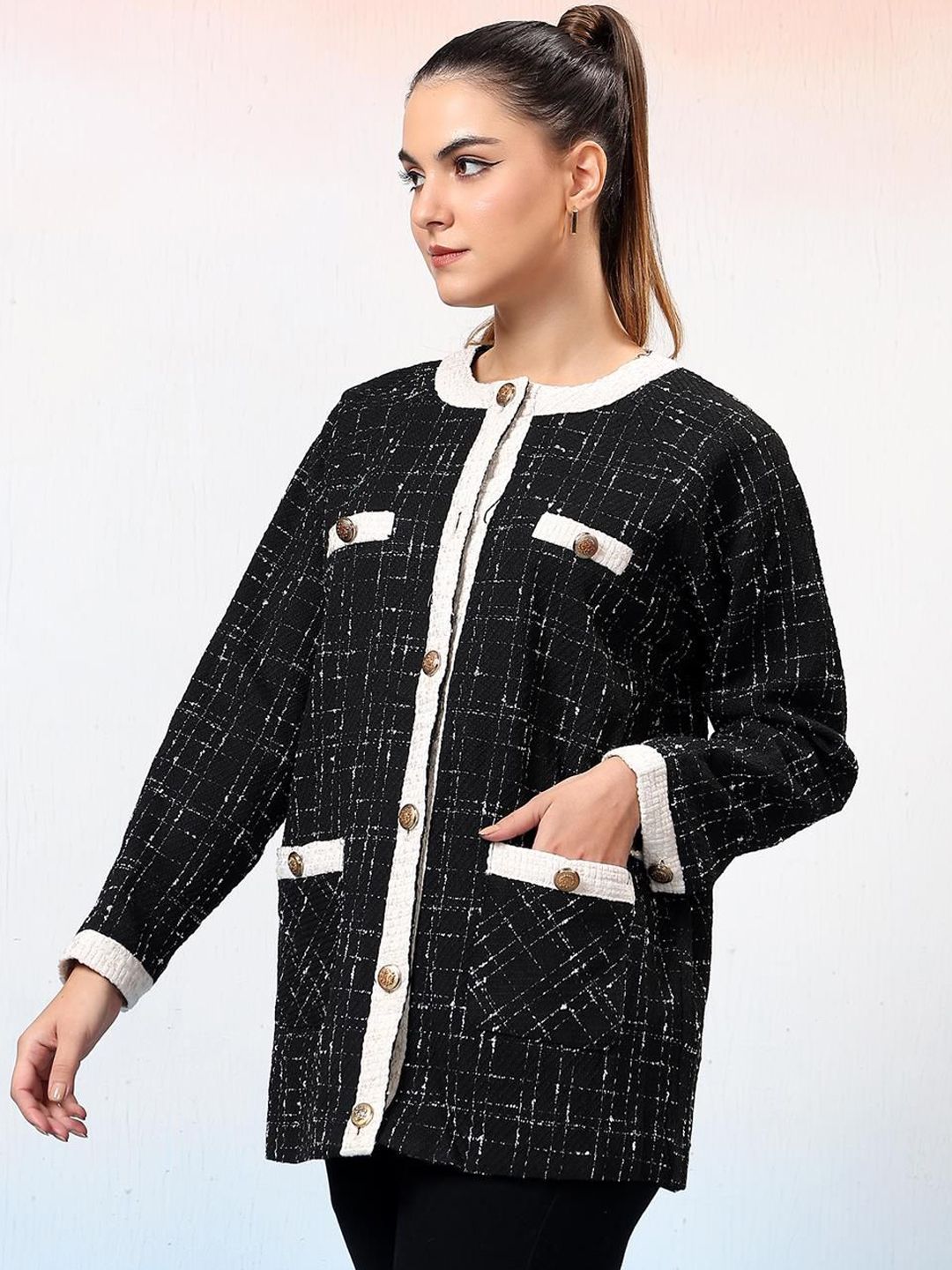 Kotty Women Mandarin Collar Single-Breasted Overcoat