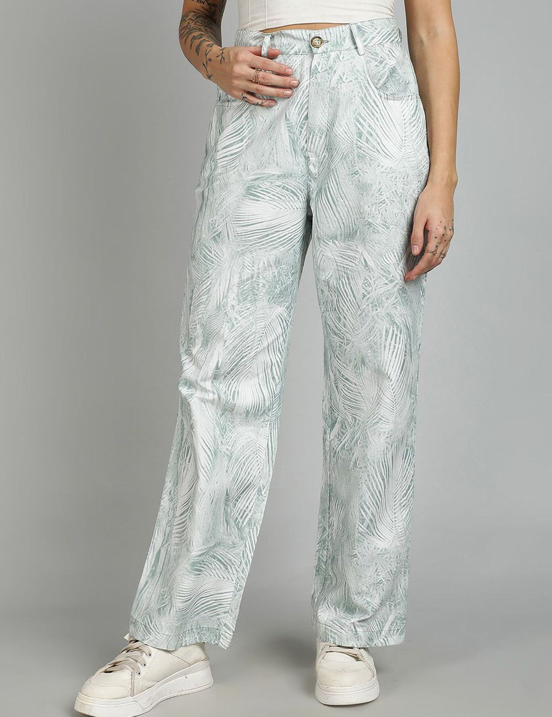 Kotty Women Abstract Printed Straight Fit High-Rise Trousers