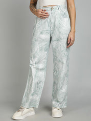 Kotty Women Abstract Printed Straight Fit High-Rise Trousers