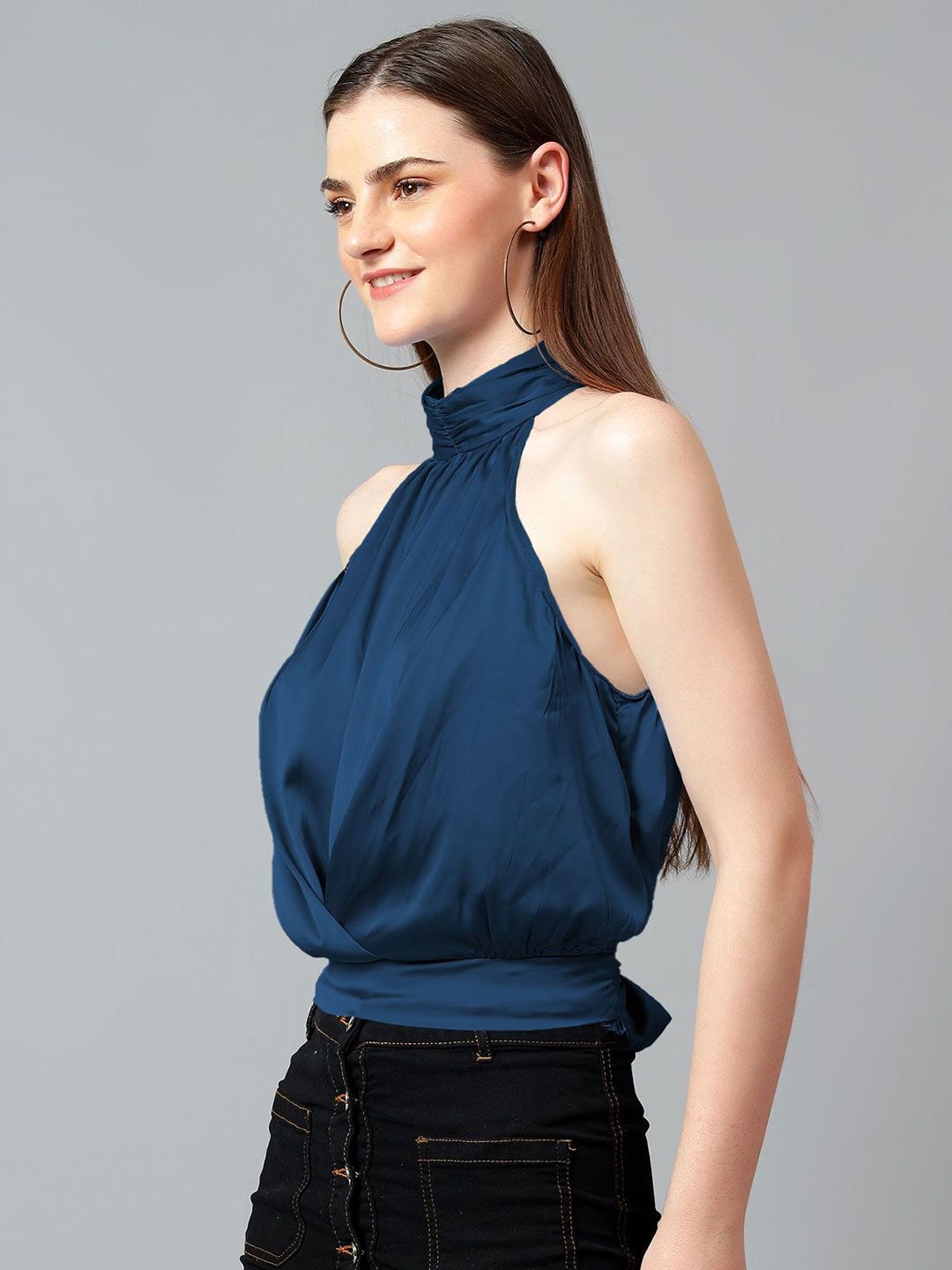 Kotty Women Solid Halter Neck Satin Top