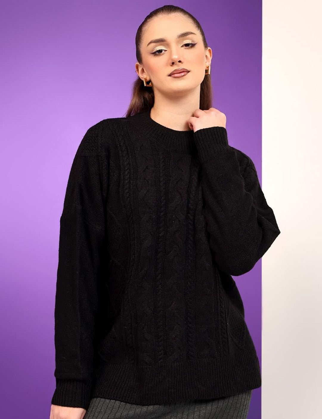 Kotty Women Self Design Cable Knit Pullover Sweater 