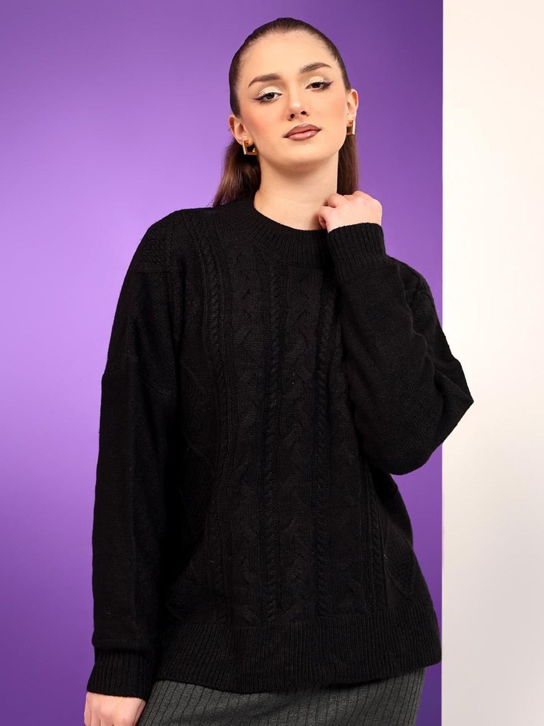 Kotty Women Self Design Cable Knit Pullover Sweater 