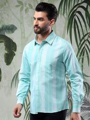 Kotty Men Spread Collar Vertical Striped Casual Shirt