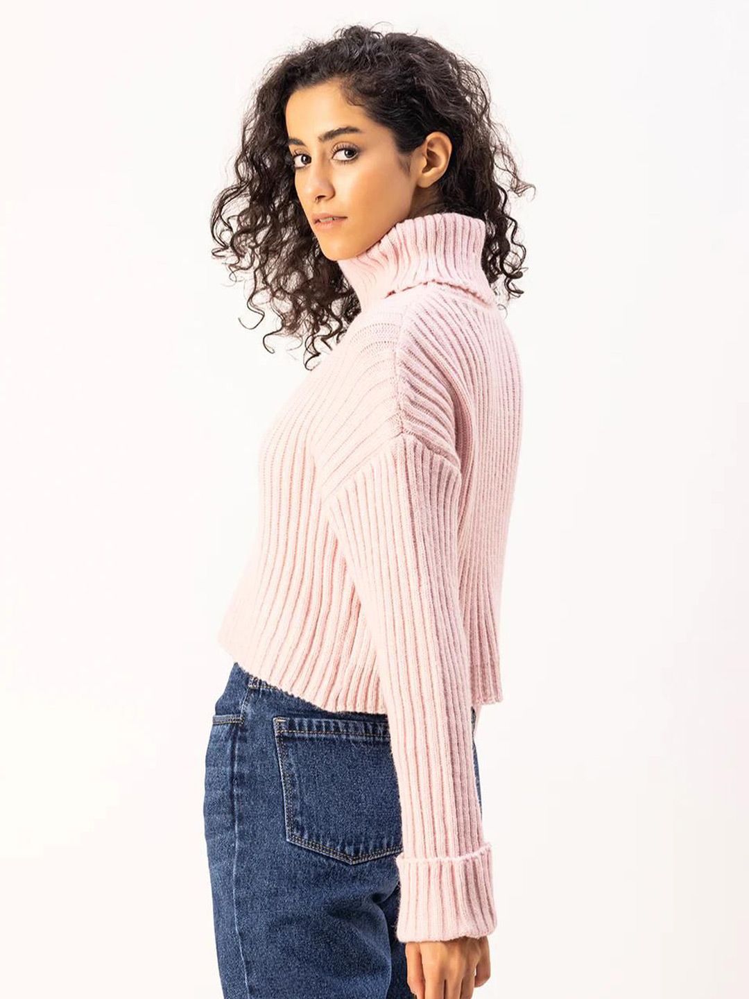 Kotty Women Turtle Neck Long Sleeves Crop Pullover