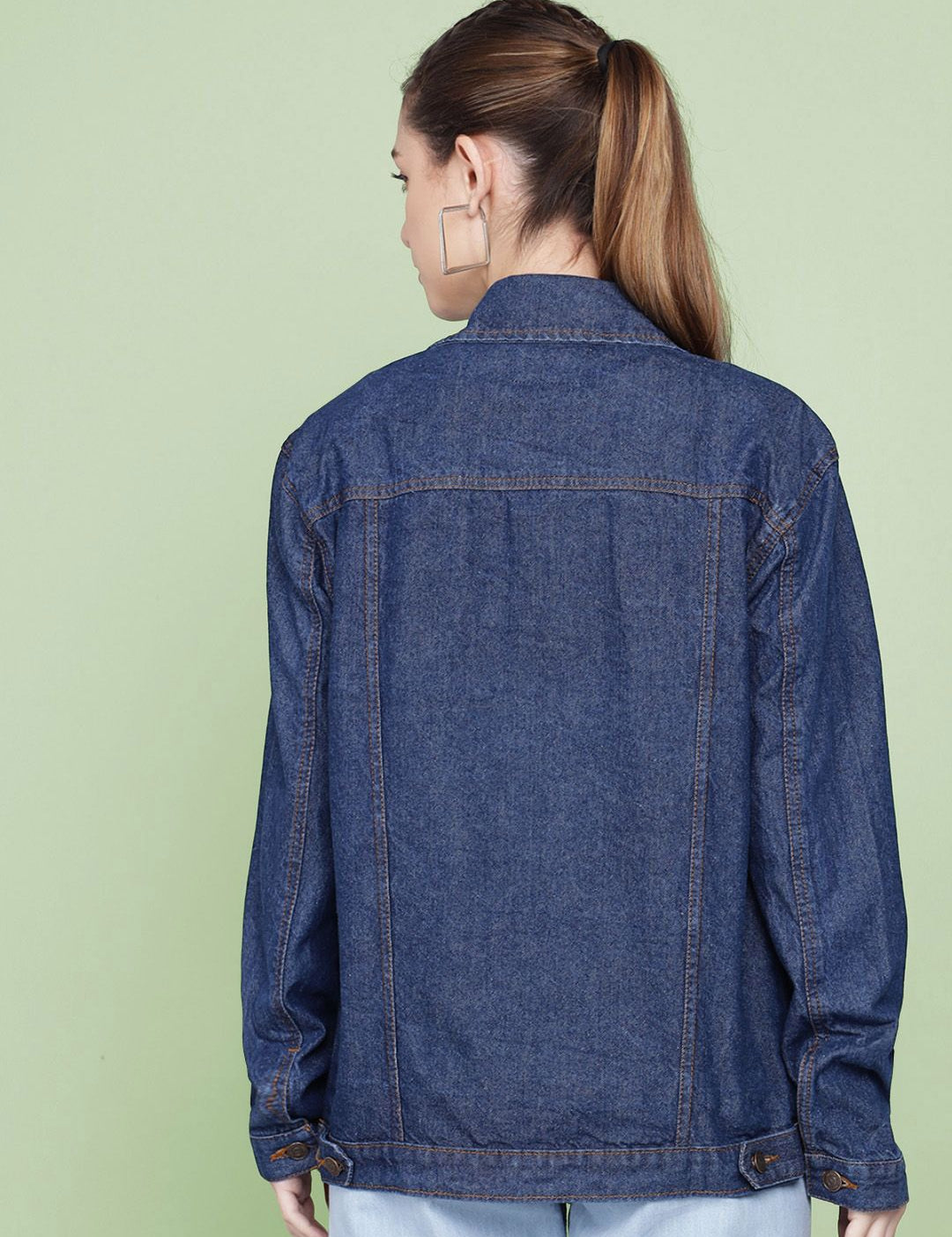 Kotty Women Spread Collar Washed Self Design Cotton Casual Denim Jacket