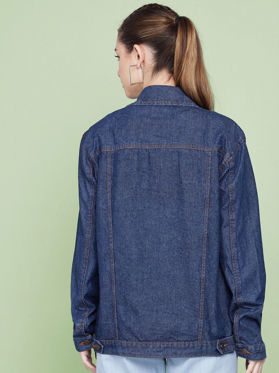 Kotty Women Spread Collar Washed Self Design Cotton Casual Denim Jacket